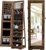 sogesfurniture Lockable Floor Standing Wooden Jewelry Armoire with Full Length Mirror 360°Rotatable Jewelry Organizer Cabinet Lockable with Storage Shelf, Rustic Brown,BHUS-QH-7021C-FG