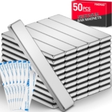 FINDMAG Silver Bar Magnets, 50 Pack Bar Magnets with Double-Sided Adhesive, Fridge Bar Magnet, Magnet for Fridge, Garage, Kitchen, DIY, 60x10x3mm