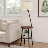 Lavish Home Floor Lamp with Table – Mid-Century Modern Nightstand or Side Table with USB Charging Port and Drum Shade – Standing Light with Shelves