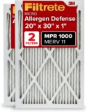 Filtrete 20x30x1 AC Furnace Air Filter, MERV 11, MPR 1000, Micro Allergen Defense, 3-Month Pleated 1-Inch Electrostatic Air Cleaning Filter, 2 Pack (Actual Size 19.81 x 29.81 x 0.81 in)