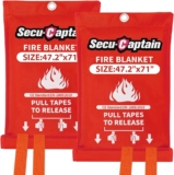 SecuCaptain Emergency Fire Blanket for Home – 2 Pack 47.2″x71″ X-Large Flame Retardant Blankets with Fireproof Tabs for House Camping Kitchen Fire Protection Survival Safety