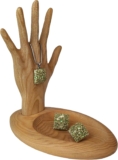 Wood Wedge Earring Holder Organizer, Jewelry Organizer with Hand-Shaped Stand for rings, watches, necklace, clearance items, Gift Wife Anniversary Birthday Graduation, 8,5”x8,8” (Natural)