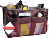 Vercord Purse Organizer Insert for Handbags Bag Organizers Inside Tote Pocketbook Women Nurse Nylon 13 Pockets Burgundy Medium