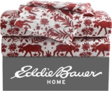 Eddie Bauer 4 Pc Flannel Sheets King Size – 100% Cotton Breathable & Soft King Size Sheets Set (1 Flat, 1 Flannel Fitted Sheet, 2 Pillowcases) – 15″ Deep Pocket All Seasons Sheet Set (Arcadia Red)