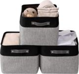 DECOMOMO Storage Bins Fabric Storage Baskets for Shelves, Linen Closet Organization Toys Nursery (Grey and Black, XL – 3 Pack)