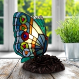 Lavish Home Tiffany Style Butterfly Lamp – Stained Glass Table or Desk Light LED Bulb Included – Colorful Vintage Look Butterfly Décor