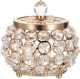 Hipiwe Crystal Jewelry Box with Glass Lid Small Trinket Organizer Mirrored Treasure Box Ring Holder Earrings Necklace Storage Box Keepsake Gift Box for Home Dresser Decor, Gold