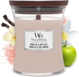 WoodWick Medium Hourglass Candle, Vanilla Sea Salt Scented, Premium Soy-Blend Wax, Pluswick Innovation Wood Wick, Ideal for Gifting or Home Decor
