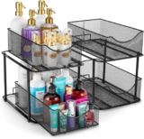 Sorbus 2 Sets of 2 Tier Metal Under Sink Organizer for Bathroom, Kitchen, Strong Steel Mesh Sliding Drawers for Under Sink, Under Cabinet, Closet, Kitchen, Pantry, Bathroom Organizers and Storage