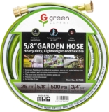 Green Expert PVC Garden Hose 5/8″ ID with 3/4″ GHT Brass Fittings for Easy Installation No-Pressure-Lose Hose Quick Water Transferring in House Garden Backyard Farm 25FT 527509