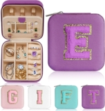 Parima Small Jewelry Box for Girls, Travel Must Have Jewelry Organizer Travel Case | Travel Gifts for Women Girls Jewelry Box | Graduation Gifts for Friends Female – Letter E, Purple
